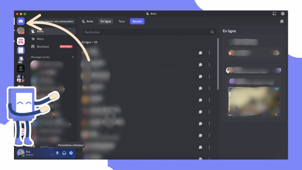 Comment prendre un abonnement Nitro ? Rendez-vous dans l'onglet pour voir vos messages privés