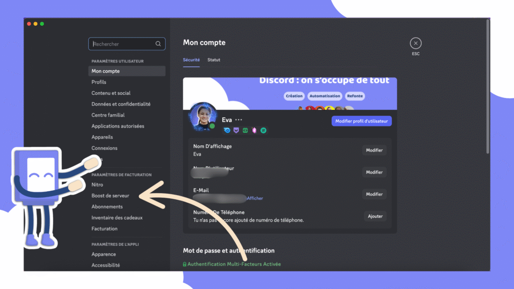 Comment annuler un boost ? Rendez-vous dans l'onglet Boosts de serveur