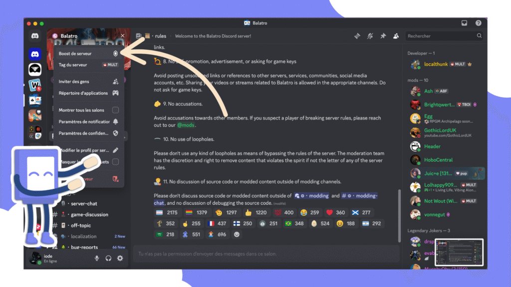 Comment acheter des boosts ? Cliquez sur le nom du serveur et sur l'option Booster ce serveur