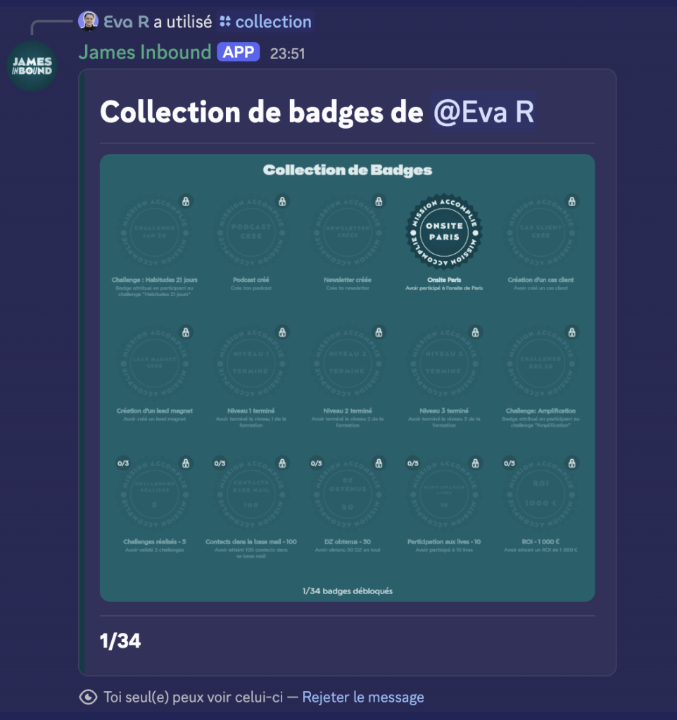 James inbound - collection de badges sur Discord