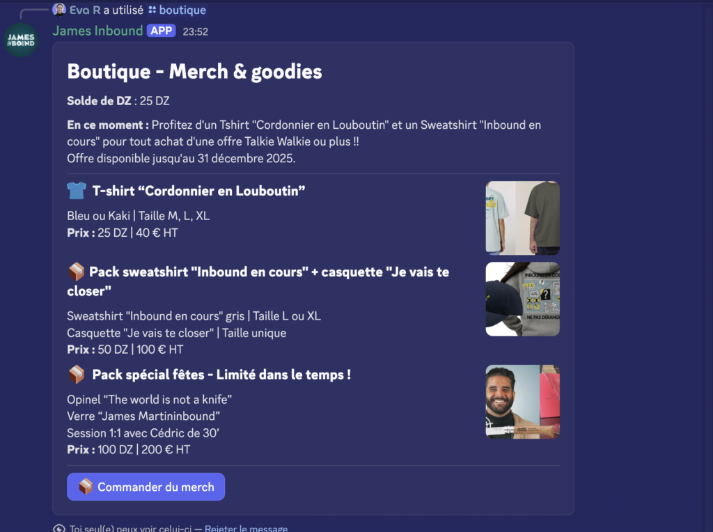 James Inbound - système économique sur Discord